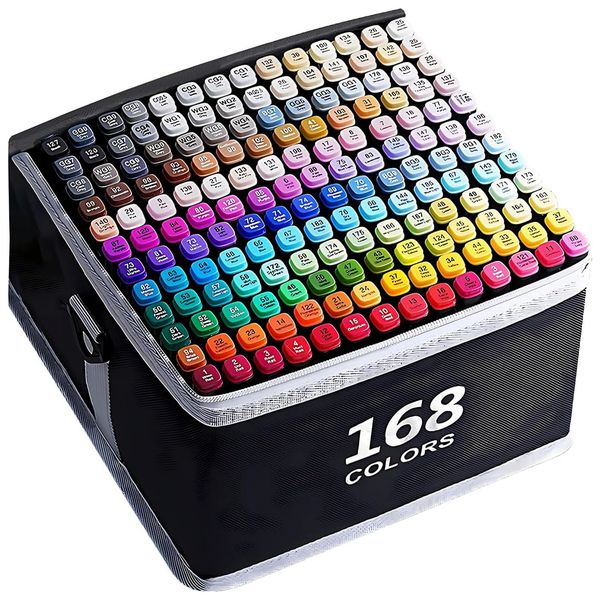 168 Colors Marker Pens Set Double Head with Portable Case Art Drawing Pen