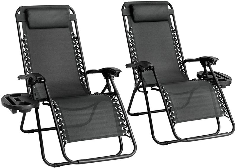 Anchor 2 Lounger Gravity Folding Chair Head Cushion Multi Lock &amp; Table Tray