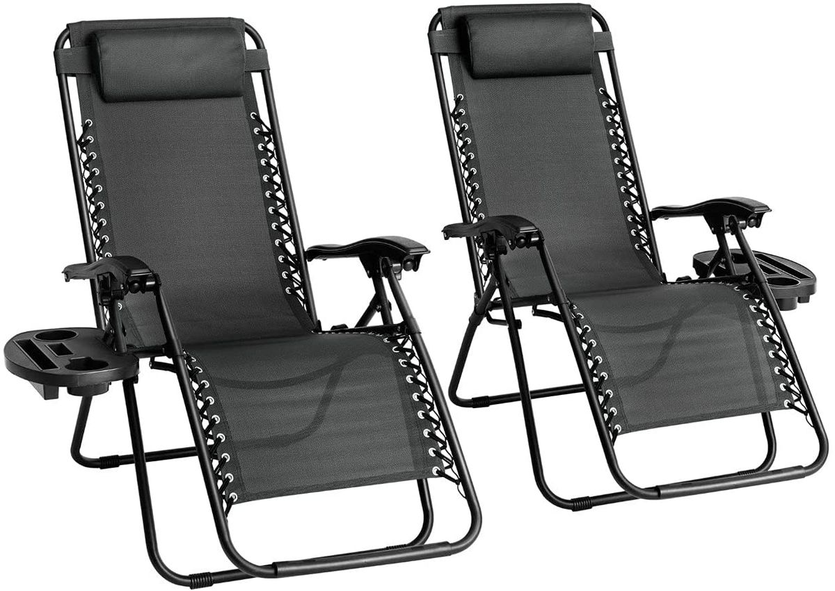 Anchor 2 Lounger Gravity Folding Chair Head Cushion Multi Lock & Table Tray