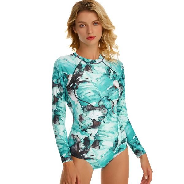 Women's Sky-Blue Bloom Long-Sleeve Zip Swimwear | Buy Online in South ...