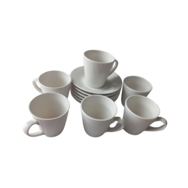 Espresso Cup &amp; Saucer Porcelain Collection Set - White (12 Piece)