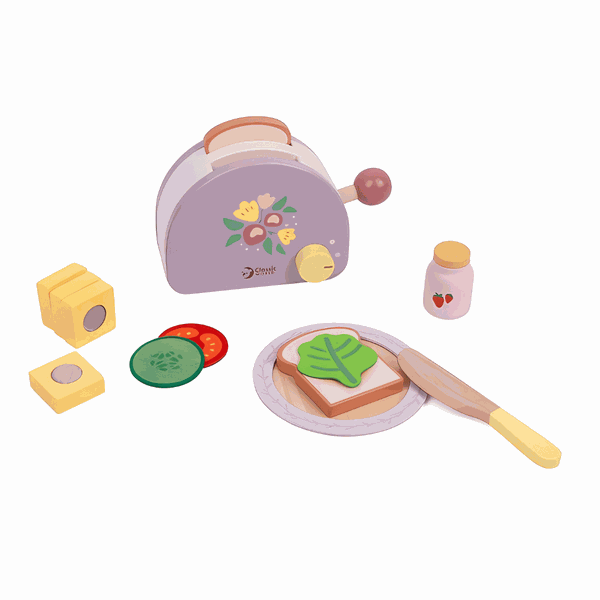 Classic World - Pretend &amp; Play - Wooden Toaster Breakfast Set - 13 Pieces