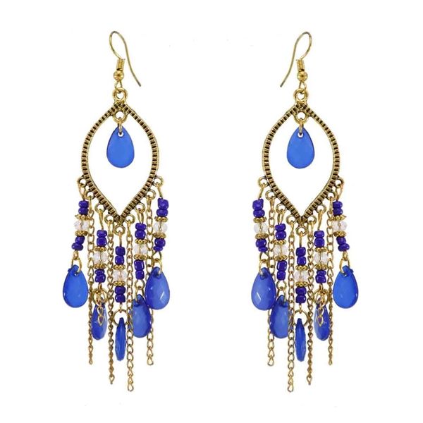 Vintage Water Drop Blue Tassel Earrings