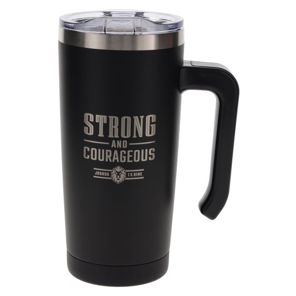 Stainless Steel Travel Mug with Handle - Strong and Courageous, Black