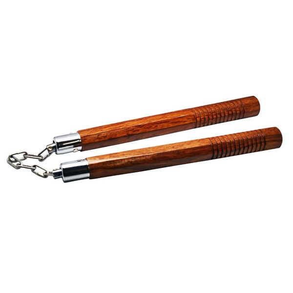 Nunchaku Natural Wood Octagonal Grooved - Chain with Ball Bearing - 12 Inch
