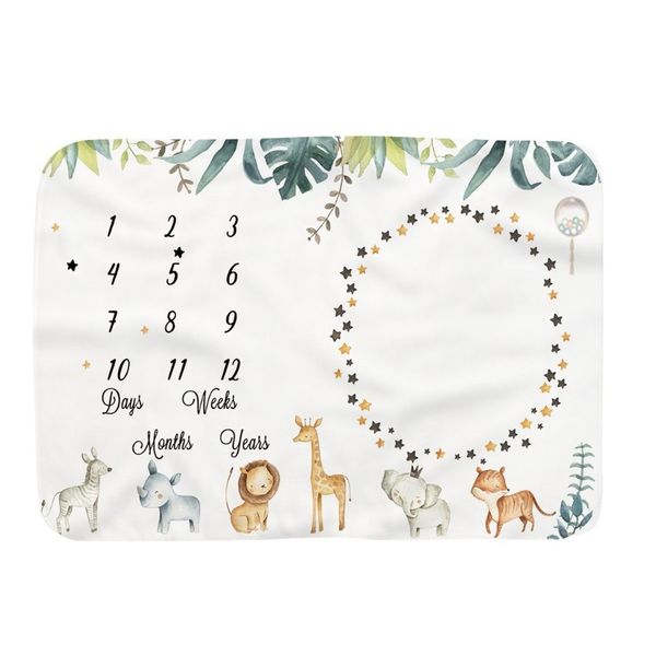 Baby Cute Animal Star Theme Monthly Growth Record Milestone Blanket - White