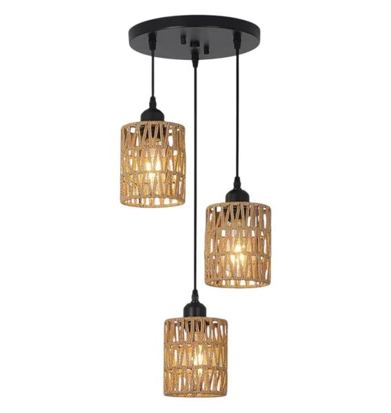 Rattan Adjustable Hanging 3-Lights Pendant Light -MRUL