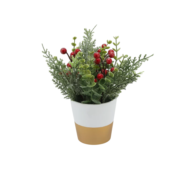Kitro Christmas Decorative Tabletop Green &amp; Red Berry Flower