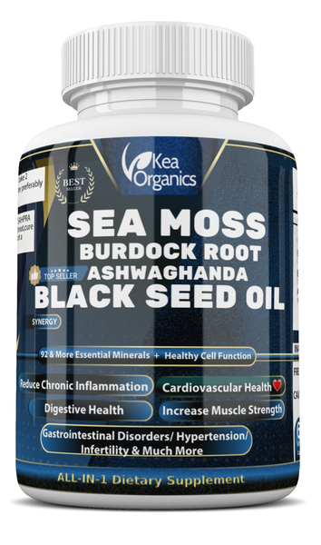 Kea Organics -Sea Moss Burdock Root Ashwagandha Black Seed Oils - 60 Caps