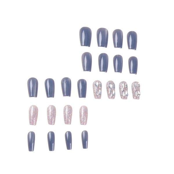 24 Piece Cat Eye Press On Nails With Crystal Accent Nails - Grey &amp; Pink