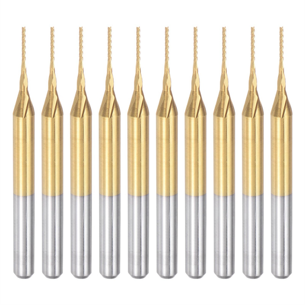 10Pieces Titanium Coat Carbide For PCB Machine, 1/8 Inch Shank 0.6Mm