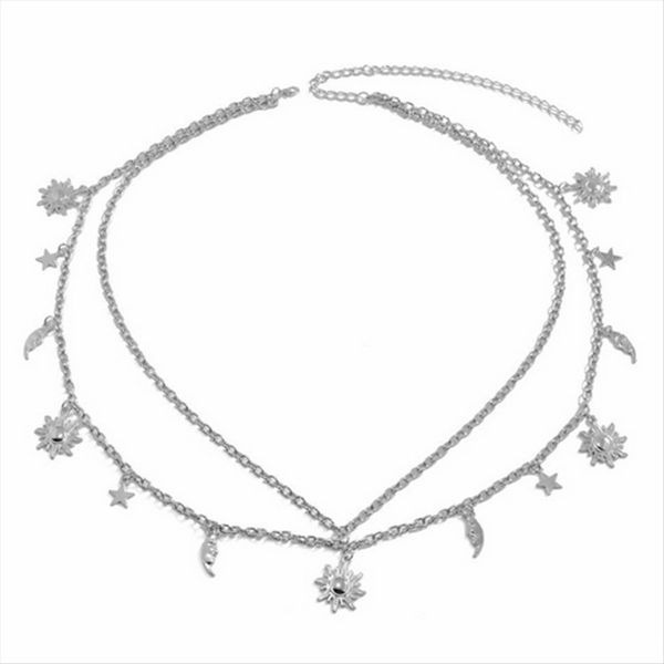 Metal Chain Belt Waist Chain Women'S Silver Adjustable Moon Star