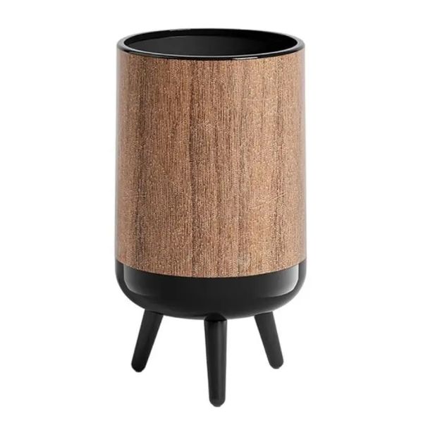 Decor Standing Open Plastic Trash Can Wood Grain Waste Basket (45cm)