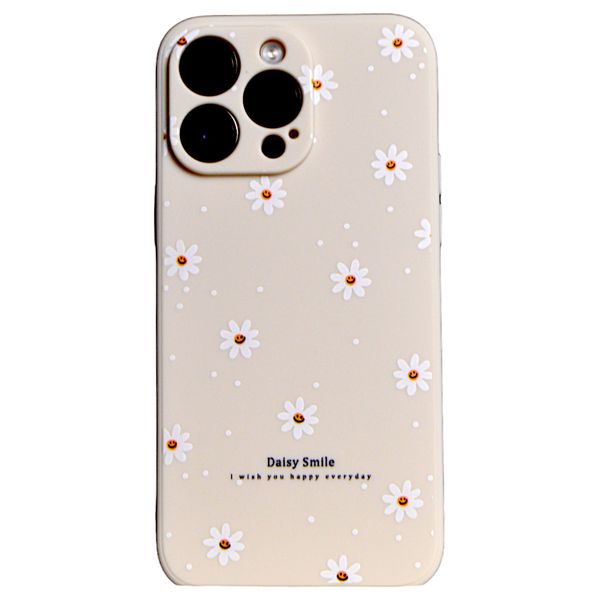 Beige - Phone Case with Smiley Flowers - Iphone 14 Pro Max