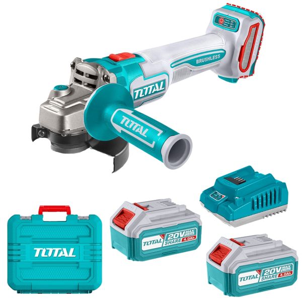 Total Tools - Cordless Angle Grinder 900w-max with 2x4Ah Battery &amp; Charger