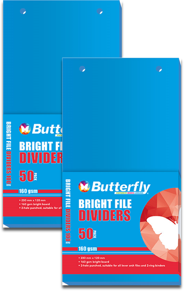 Strip File Divider - 160Gsm Bright - 50 Pack (Blue) X2