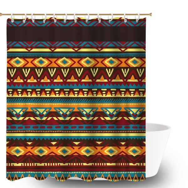 Bohemian Print Bath Curtain Set, Quick-Dry Polyester Shower Curtain for Tub