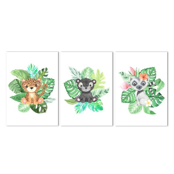 Canvas Nursery Wall Art: Watercolour Tropical Animals (2)