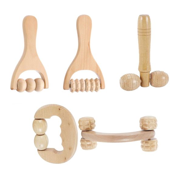 5Piece Wooden Hand Massage Roller Massage Tool Set Wooden Gua Sha Tools