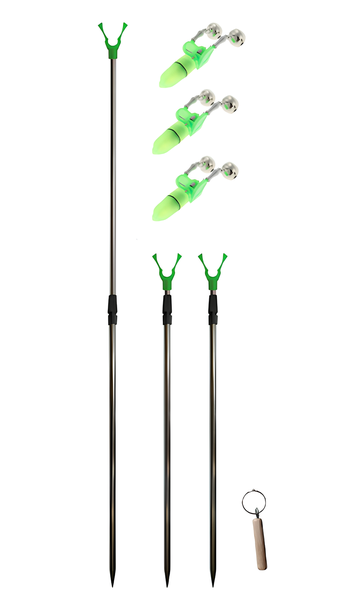 Carp Fishing Stand Rod Telescopic &amp; Glow Bite Indicators &amp; Rod Ring Combo