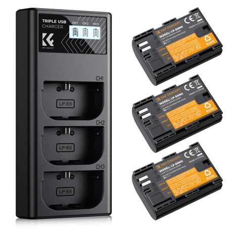 K&F LP-E6NH Kit - 3 Canon Compatible Batteries & Triple Charger | KF28.0039 Image