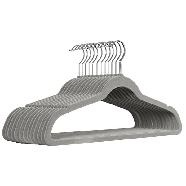 Grey Plush Coat Hangers 20 Pack-Anti-Wrinkle,Non Slip Felt Hangers