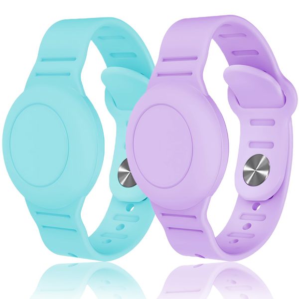 2Pack Kids Waterproof Airtag Silicone Bracelet Compatible with Apple AirTag