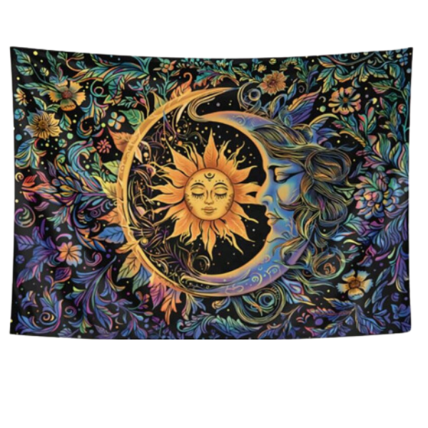 Sun and Moon Bohemian Floral Wall Tapestry