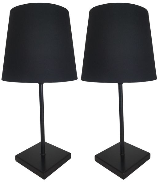 Litex Lamps Stem Table Lamp with Square Base &amp; Fabric Lampshade Twin Pack