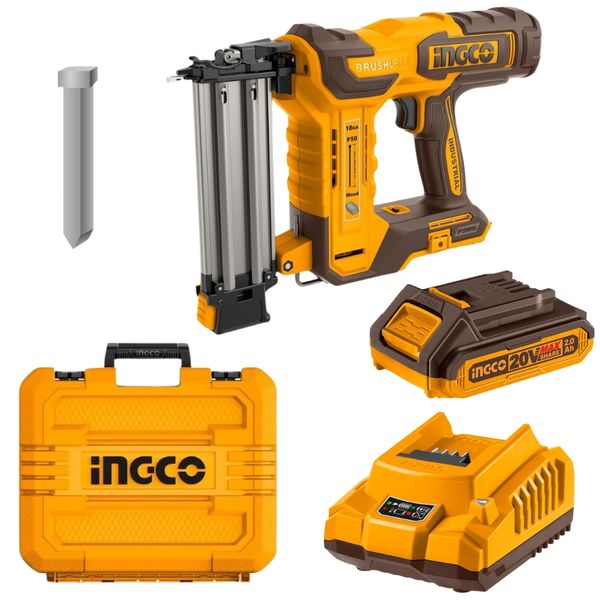 Ingco - Cordless Brad Nailer with 2.0Ah Battery &amp; Charger