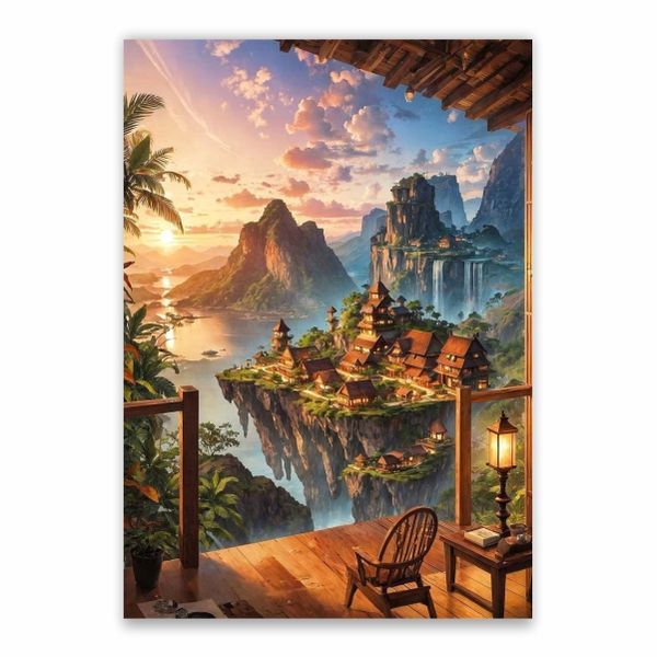 Fictional Asian Coastal Town Poster - A1