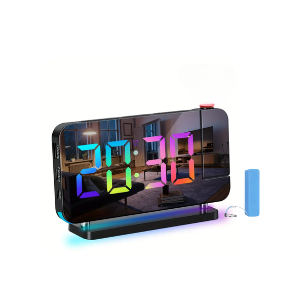 Alarm Clock RGB Digital Black USB with Time Projection including Power Bank