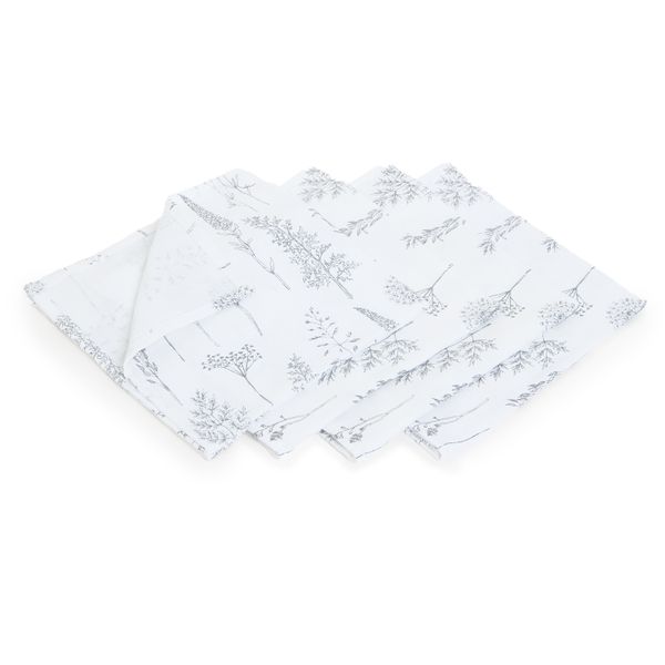 George &amp; Mason - 4 Pack Garden Floral Napkins - White/Charcoal