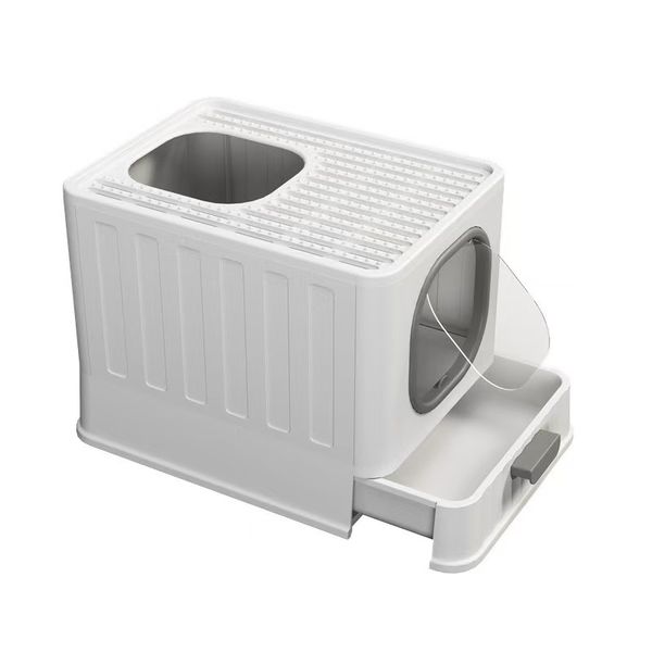 Foldable Enclosed Cat Litter Box - Side Entrance, Top Exit, Spacious