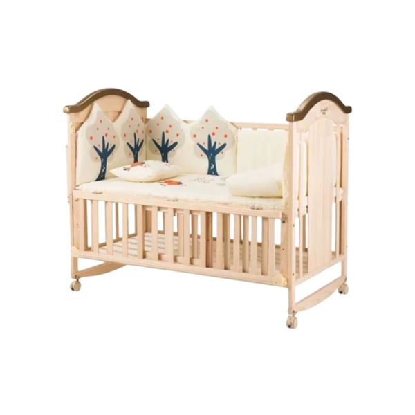 Wooden Baby Cot With Cot Bumper Mat