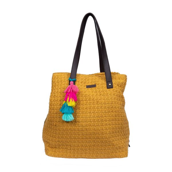 Mustard Three Pocket Jacquard Bag