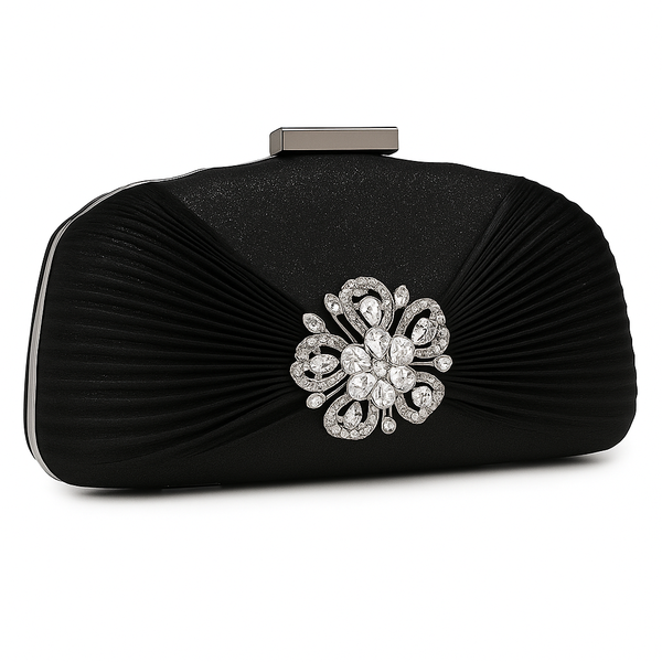 Women's Sparkling Evening Clutch Bag - Crystal Flower Embellished Handbag