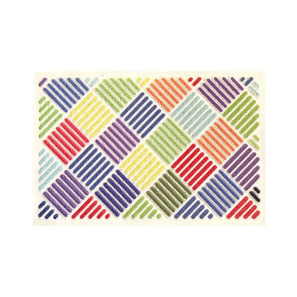 Geometric Pattern Rectangle Rainbow Colors PVC Non-slip Door Mat-37x58cm