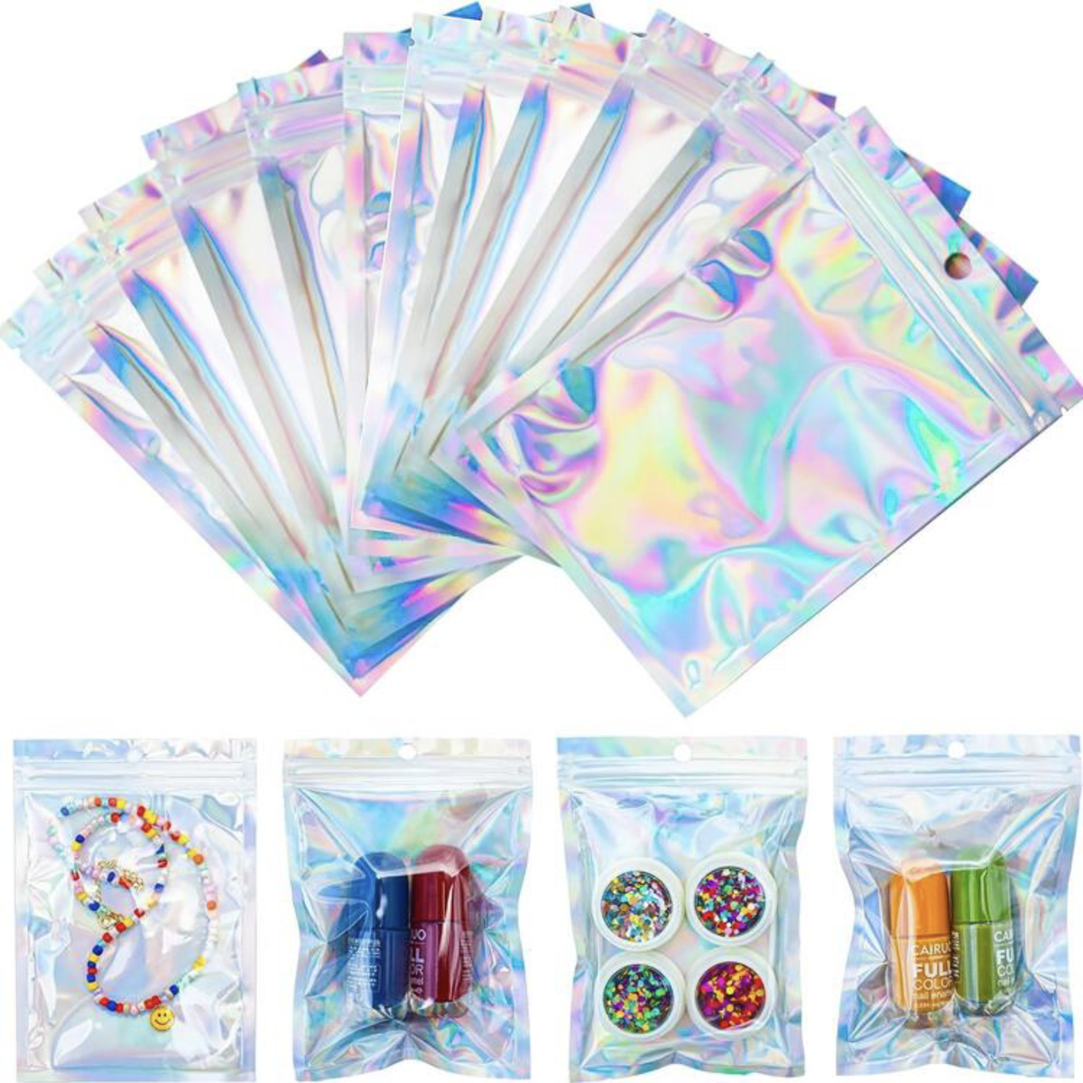 100 Piece Small Holographic Resealable Smell Proof Mylar Bag | Shop ...