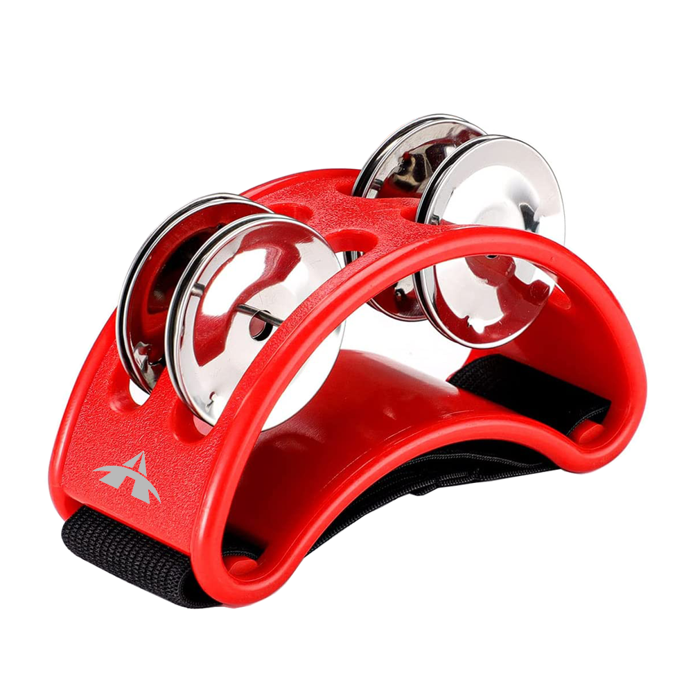 Foot Tambourine Percussion Foot Drum with Stainless Steel Jingle Bells - Red