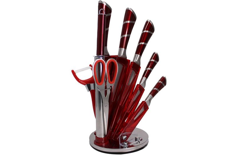 9 Piece Stainless Steel Rotating Kitchen Knives Set - White