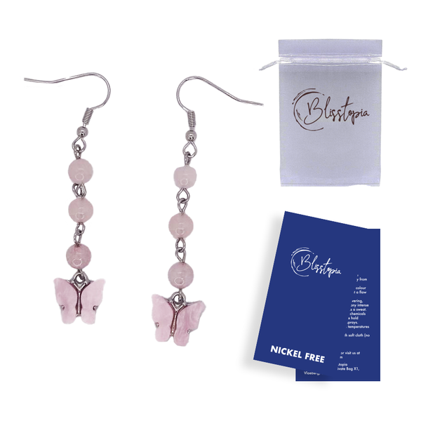 Blisstopia Natural Crystal Earrings with Gift Bag-Butterfly Drop Earrings