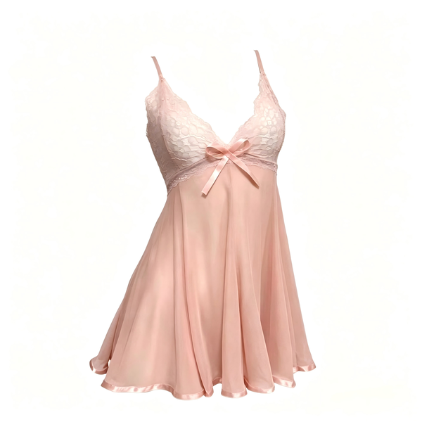 Sheer Pink Mesh Lace Lingerie Lightweight Intimate Outfit For Ladies