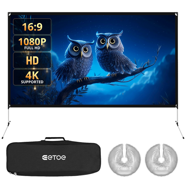 Etoe 120 inch portable projector screen 4k 16:9 with stand and carry bag