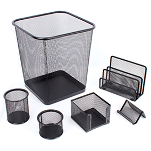 LANDA 6 Piece Wire Mesh Desk Set - Black