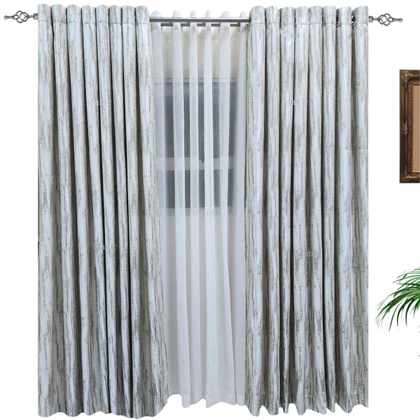 Matoc Curtain Set-Textured Abstract Cream &amp; Linen Text Sheer Natural-Eyelet