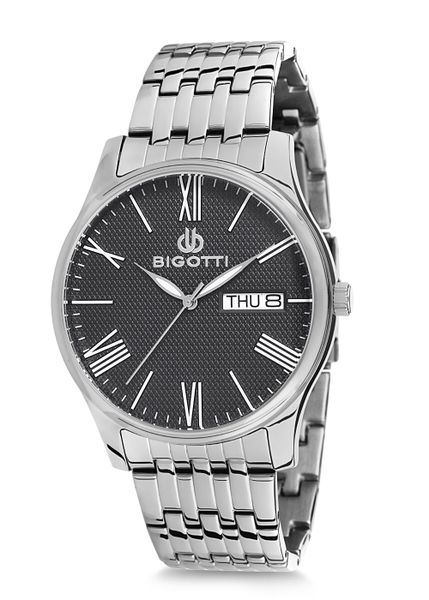 Bigotti Mens Watch Stainless Steel Black Emboss Dial Roman - BGT0244-2