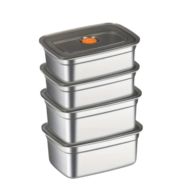 4 Pieces Stackable Stainless Steel Lunch Box With Snap-Lock Lid