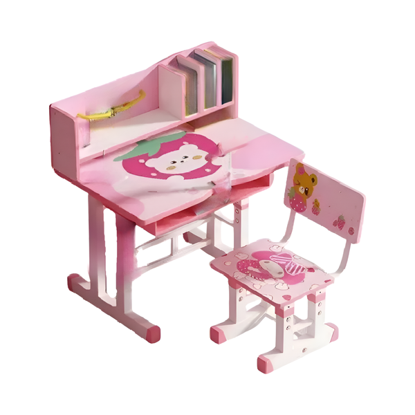 Height Adjustable Cartoon Study Table With Shelves And Chair For Boys