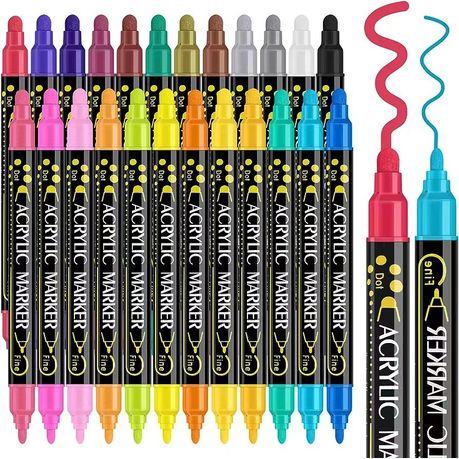 24 Acrylic Paint Markers for Rock Fabric, Wood, Glass, Craft- Dual-Tip Pens Image